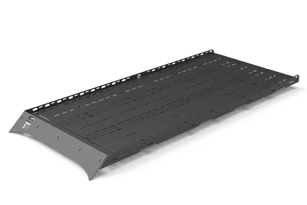 SV Roof Rack Decking Panels shown as one assembled black aluminum deck with rows of CNC L-track slots