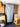 Tetravan shower curtain set up next to a van galley