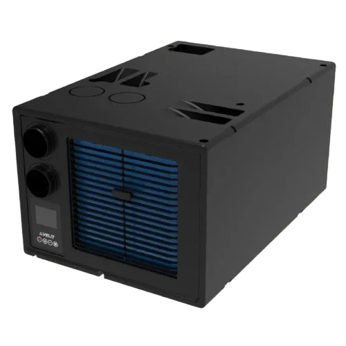 Velit 2000U 12V 24V 48V under-bench off grid air conditioner for camper vans, front view
